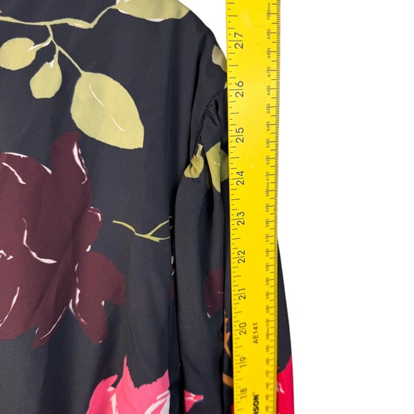 Eshakti Dress Women's 24W Floral Print Black Long Sleeve Knee Length Belted - Picture 16 of 16